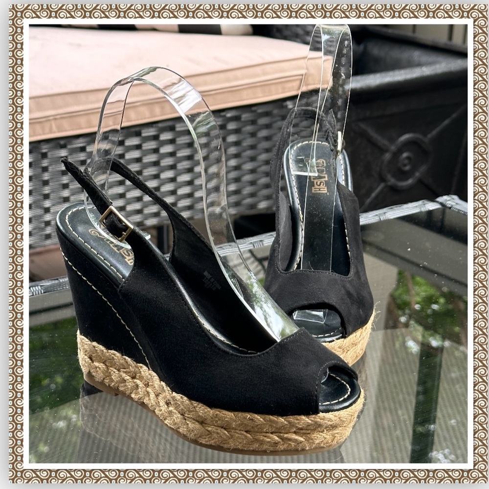 Brash Vegan Suede Rope wedge Espadrilles peek toe